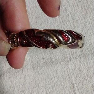 Goldtone red enamel hinged bracelet